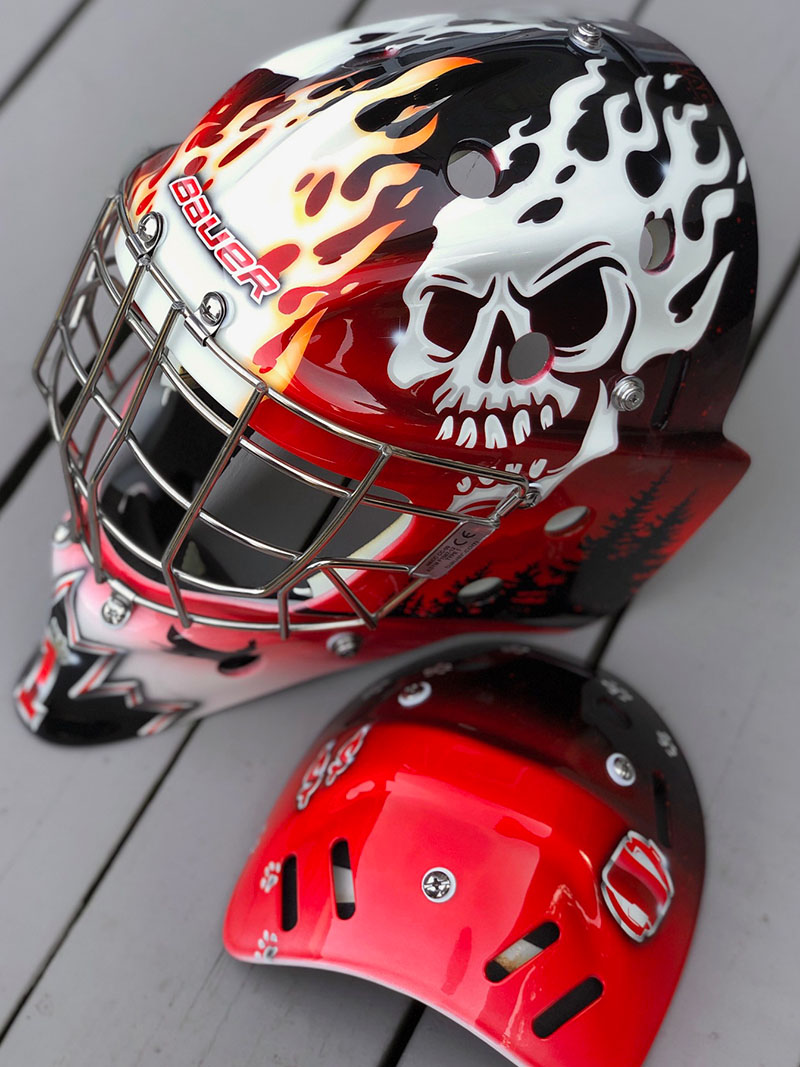 Flaming skull mask and backplate